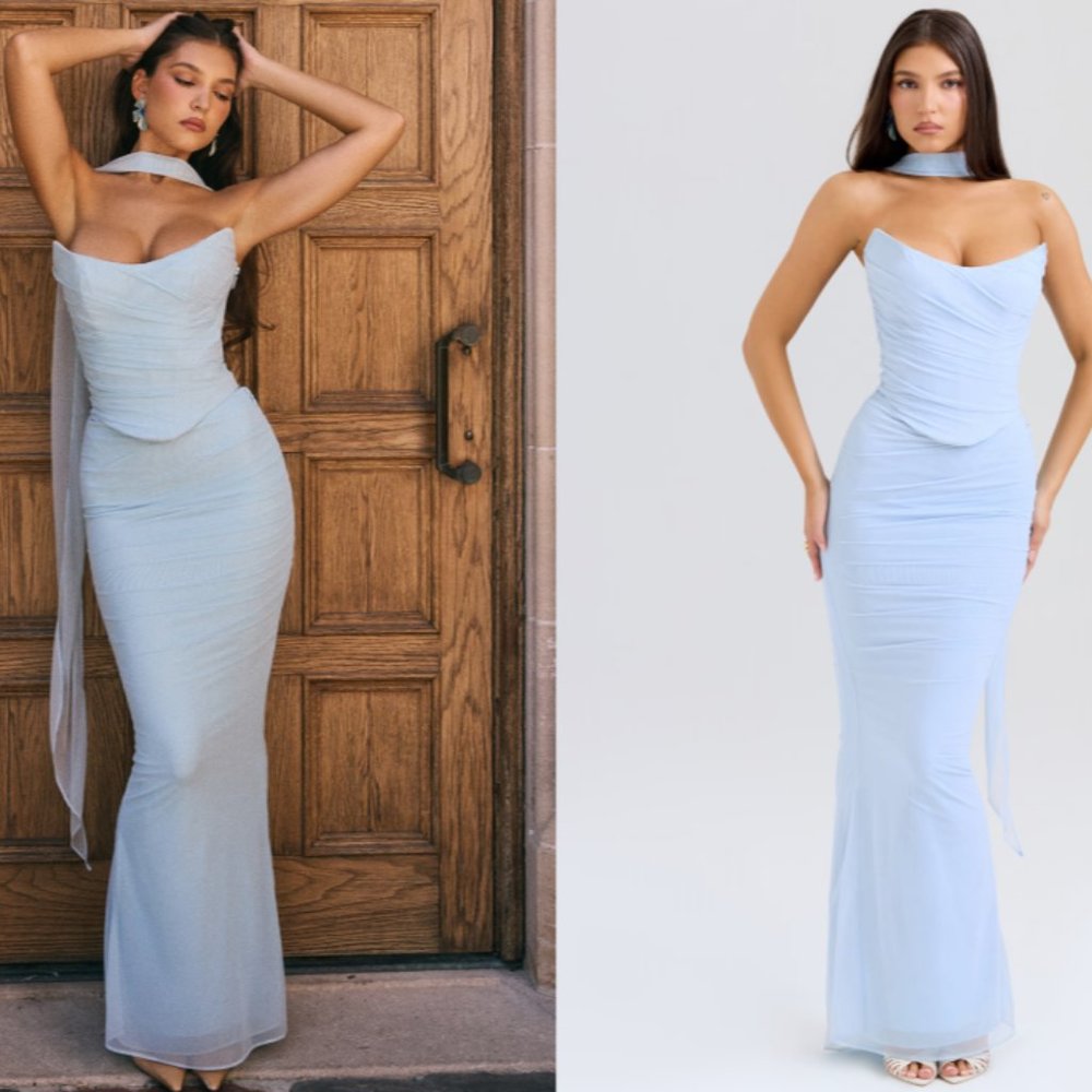 HOUSE OF CB 'Hallie’ & ‘Cassidy' Bluebell Fluted Hem Maxi Skirt Set NWOT